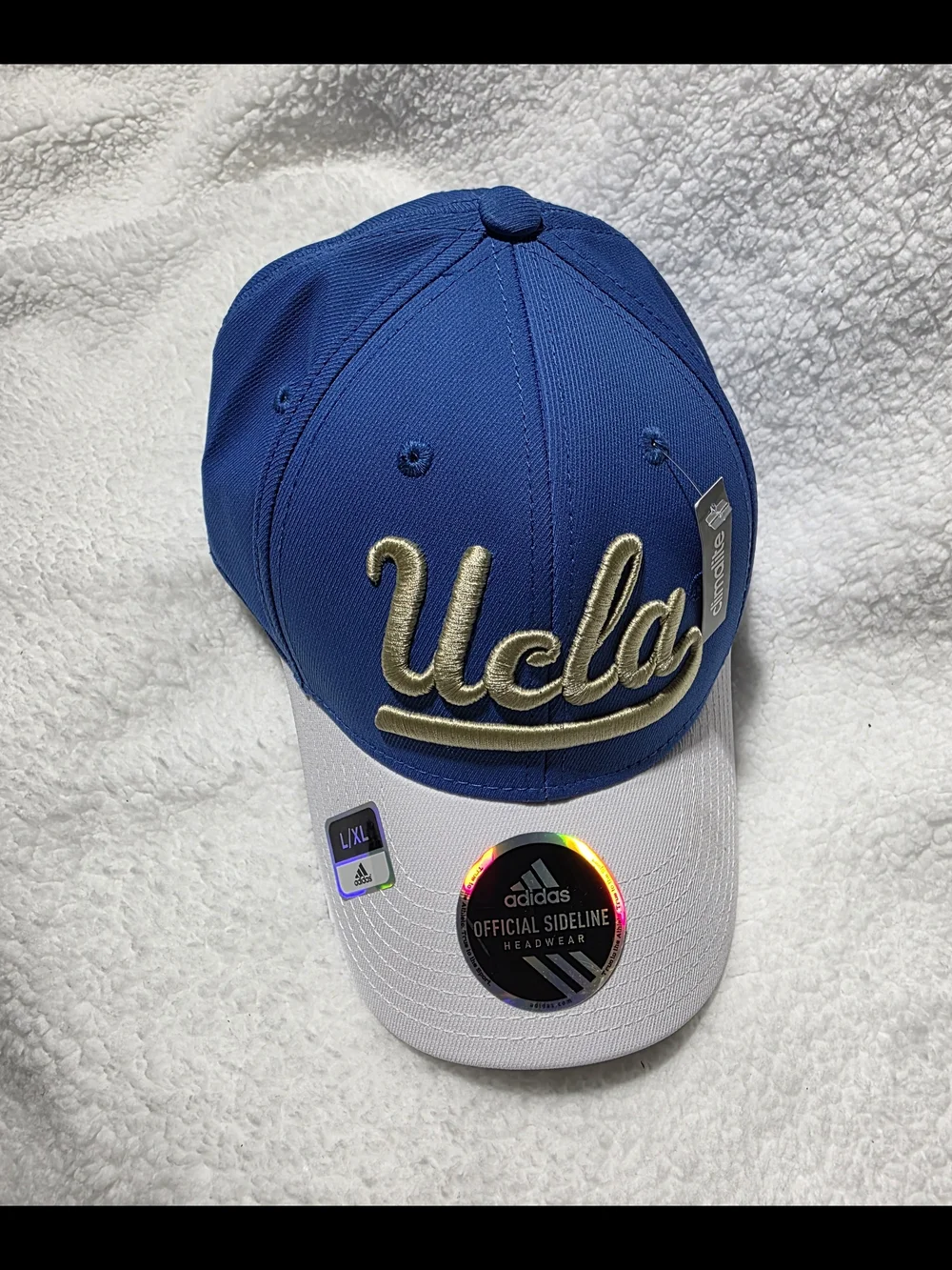 adidas Blue and White UCLA Script Fitted Size L/XL Baseball Cap